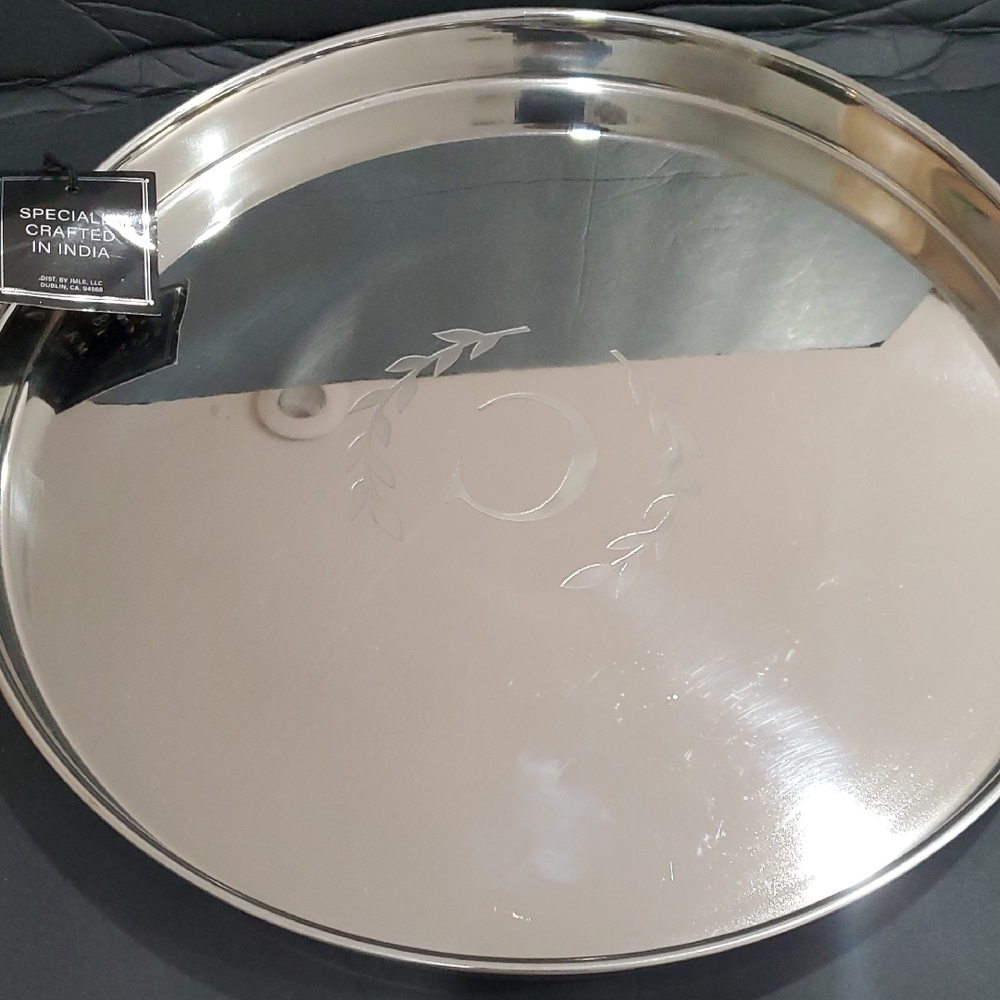 Stainless steel C monogram initial reflective mirrored serving decor tray‎ new